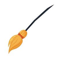 Cartoon witch's broom on a white background. Broom vector illustration in flat style.