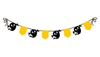 Vector illustration of a festive garland for Halloween. Garland with a ghost silhouette and flags on a white background. Halloween decor.