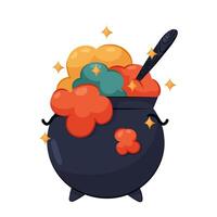 Witch's cauldron with potion in flat style on a white background. Cartoon witch's cauldron. Magic, potion, decor. vector