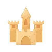 Sand castle with towers in flat style. Vacation on the beach. Summer composition. vector