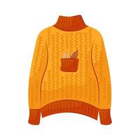 Knitted orange sweater on a white background. Autumn warm and cozy clothes in flat style. vector