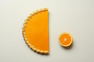 Half an orange pie and an orange. Generative AI photo