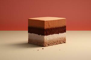 Three chocolate cube cake. Generative AI photo