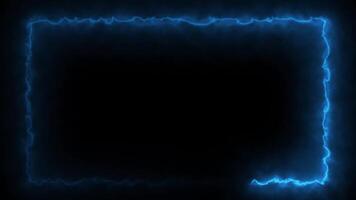 Neon film frame border isolated on black background. Futuristic blue laser light effect banner video