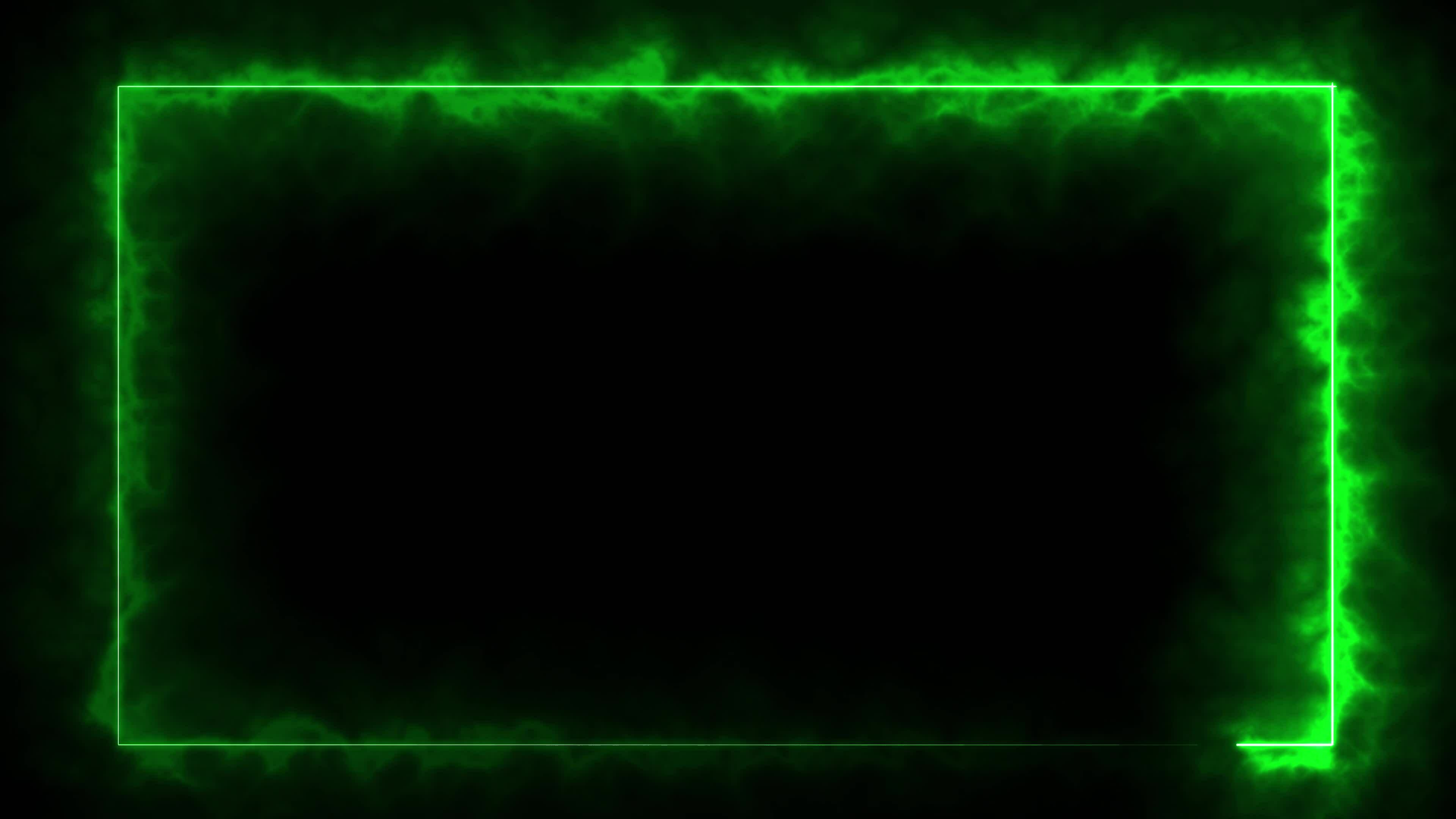 Animated green neon frame border isolated on black background