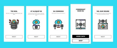 database administrator server onboarding icons set vector