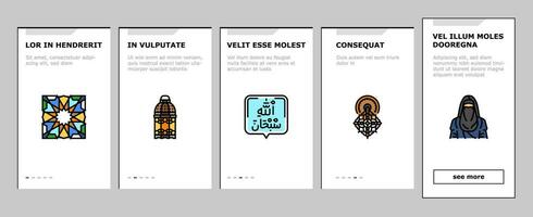 ramadan islam muslim eid arabian onboarding icons set vector