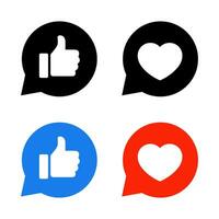 Like and love in speech bubble icon vector. Social media reaction sign symbol vector