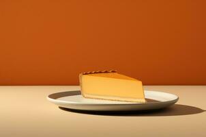 A slice of pumpkin cheesecake. carrot cheesecake. Tart, pie. Generative AI photo