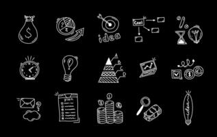 Doodle business icons, sketch elements, financial hand drawn illustarion. Vector growth success concept