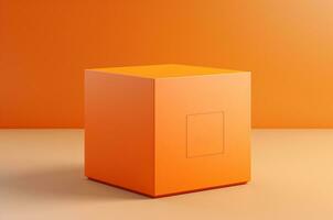 Orange square box mockup. Box cube. Generative AI photo