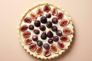 Fig pie top view. Generative AI photo