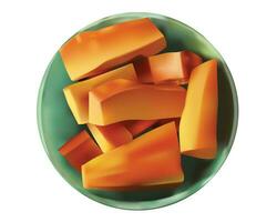 red sliced papaya on a green bowl vector shape for background design.