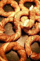 Mountain of bagels. Fresh pastries for breakfast photo