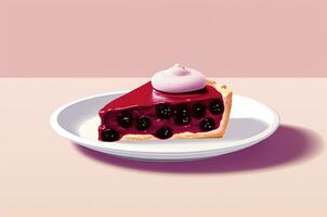 Blueberry pie side view with cream. Generative AI photo