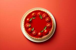 Tomato cake top view. Tomato tart. Generative AI photo