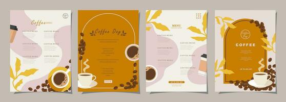 Set of sketch banners with coffee beans and leaves on colorful background for poster, cover, menu or another template design. vector illustration.