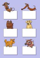 cartoon dogs and puppies with cards design set vector