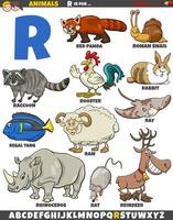 dibujos animados animal caracteres para letra r educativo conjunto vector