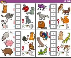 educational games set with big and small cartoon animals vector