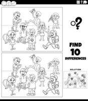differences activity with school pupils characters coloring page vector