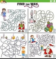 maze games set with cartoon Christmas and Easter characters vector