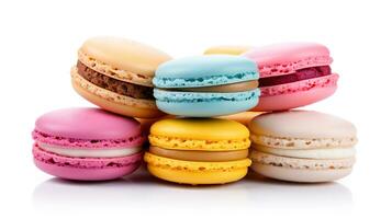 Sweet French macaroons on a white background, dessert. AI Generative photo