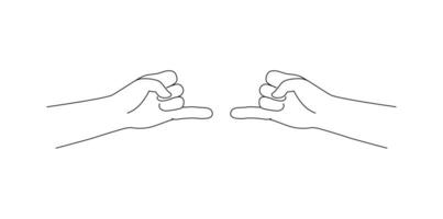 aislado gesto dos manos de reconciliación con extendido pequeño dedo. vector negro y blanco.