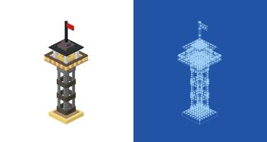 Concept with observation tower in isometric style for print and decoration. Vector illustration.