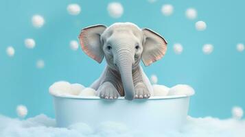 elephant washing Generative AI photo