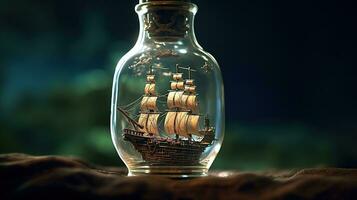 photo close up old ship on bottle Generative AI