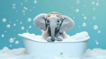 elephant washing Generative AI photo