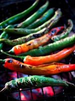 local Thai northern style cooking chili sauce and grilled chili in stone mortar photo