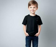 Little boy black t shirt mockup photo