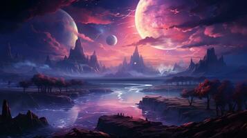 landscape of mountains and moon photo