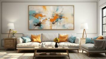 Living room with sofa and canvas painting. photo