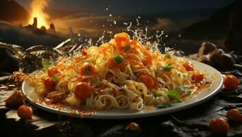 Pasta with tomato and cheese photo