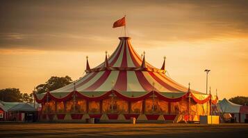 Circus tent, carnival tent at the amusement park. Generative Ai photo