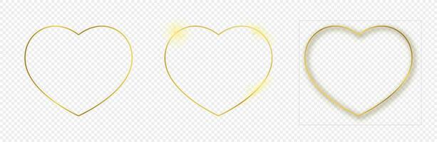 Gold glowing heart shape frame vector