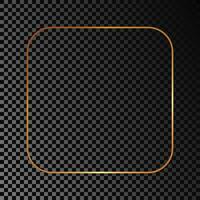 Gold glowing rounded square frame isolated on dark background. Shiny frame with glowing effects. Vector illustration.