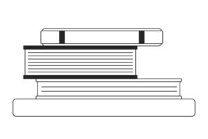 Stacked books textbooks black and white 2D line cartoon object. Notebooks. Unfinished homework isolated vector outline item. College high school. Back to school monochromatic flat spot illustration