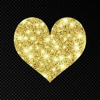 Gold glittering heart on dark background. Background with gold sparkles and glitter effect. Vector illustration