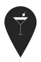 Club nocturno cóctel bar mapa determinar con precisión negro y blanco 2d línea dibujos animados objeto. martini vaso ubicación marca aislado vector contorno artículo. alcohol bebida bar alfiler cartografía monocromo plano Mancha ilustración