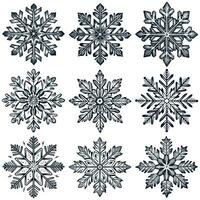 Snowflake Woodcut Set vector