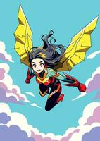 Teenage Female Manga Superhero Flying vector