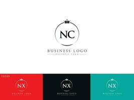 Abstract Nc Crown Logo Icon, Modern Luxury Nc cn Minimalist Circle Letter Logo vector