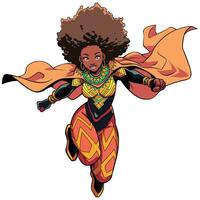African Female Superhero Flying Anime Isolated vector