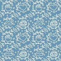 Colorful vector pattern of linear drawings of lips, eyes, hands and hearts on background