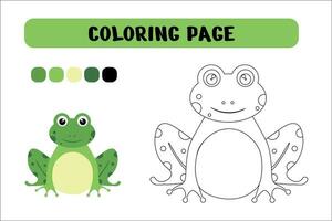 Frog coloring book educational game. Coloring book for preschool children. Vector illustration