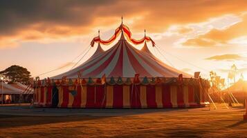 Circus tent, carnival tent at the amusement park. Generative Ai photo